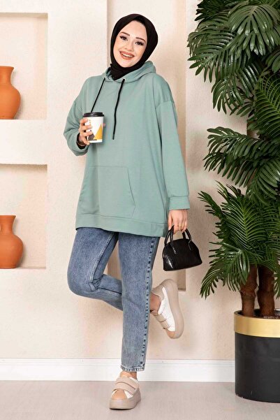 EBRUTESETTÜR Kangaroo Pocket Hijab Sweatshirt Mint