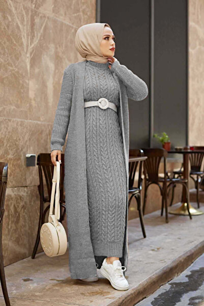 EBRUTESETTÜR طقم كارديجان مضفر باللون الرمادي