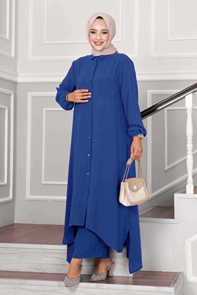 EBRUTESETTÜR طقم ملابس إسلامية للرجال بأزرار من نوع Aerobin باللون النيلي