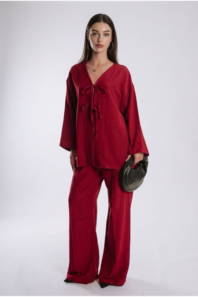 Madmext Μπορντό Μπροστινό Δεμένο Κάτω Σετ Mg2423