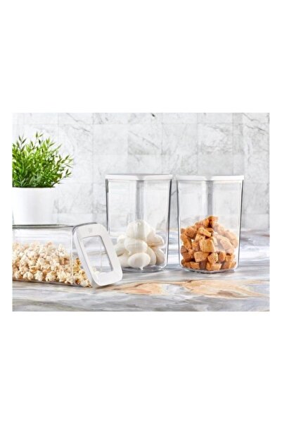 VİP AHMET Set of 3 Transparent Vacuum Sude Square Storage Containers 3*1200 ml