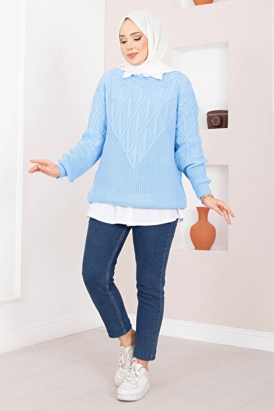 EBRUTESETTÜR Hair Braid Patterned Knitwear Sweater Baby Blue