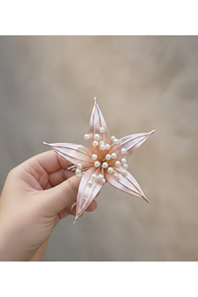 Mirnova مشبك شعر على شكل زهرة وردية للعروس ومشبك على شكل مشط لزينة ياقة العري...