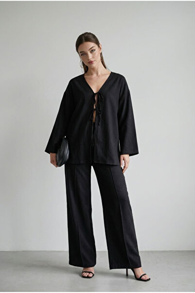 Madmext Black Tie Front Bottom Top Set Mg2423