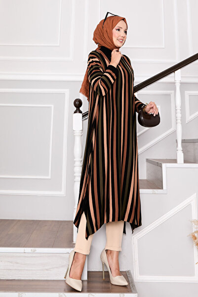 EBRUTESETTÜR Çizgili Salaş Triko Tunik Siyah