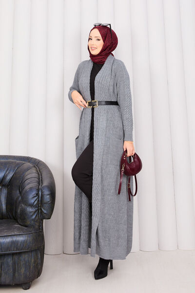 EBRUTESETTÜR Hair Knit Shawl Collar Hijab Knitwear Cardigan Gray