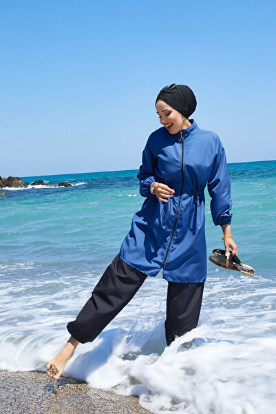 EBRUTESETTÜR Zipper Detailed Hijab Swimsuit Indigo