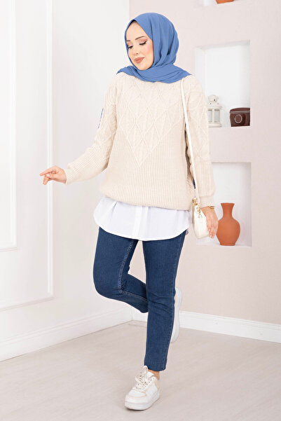 EBRUTESETTÜR Hair Knit Patterned Knitwear Sweater Stone