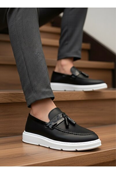 BOA BA0005 حذاء رجالي كلاسيكي ذو نعل عالي بدون رباط باللون الأسود والأبيض