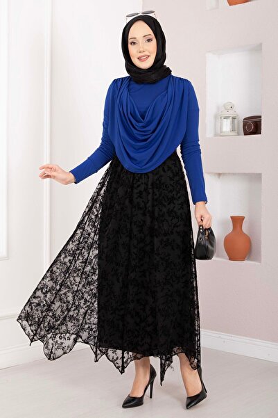 EBRUTESETTÜR Flock Printed Asymmetrical Cut Tulle Skirt Black