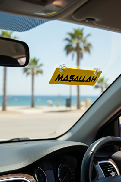 Genel Markalar Maşallah Sarı Dekor Plaka Vantuzlu Cam Süsü 22x7.5