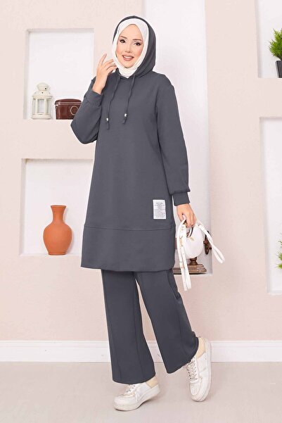 EBRUTESETTÜR طقم ريلاكس أرمي بغطاء رأس مكون من قطعتين للحجاب مدخن