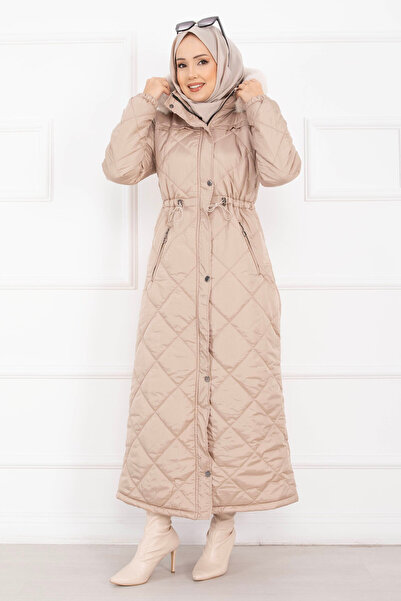 EBRUTESETTÜR Royal Quilted Fur Hooded Long Puffer Coat Mink
