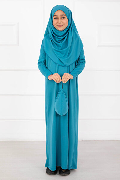 EBRUTESETTÜR Hijab Children's Prayer Dress Turquoise