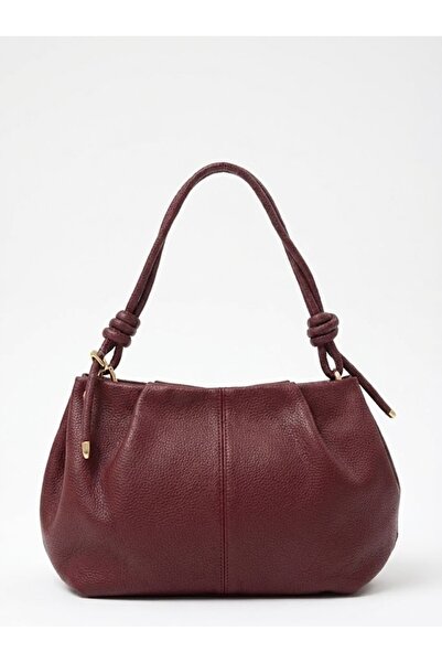 Heybe shop Kadın Bordo Yumuşak Düğüm Detaylı Büzgülü El ve Omuz Çantası