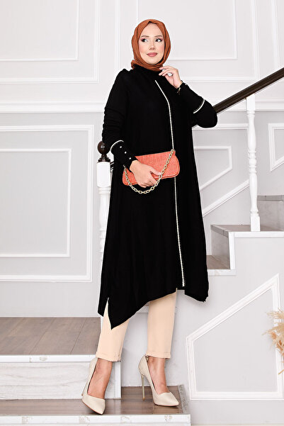 EBRUTESETTÜR Zarif Sim Şeritli Mevlana Triko Tunik Siyah