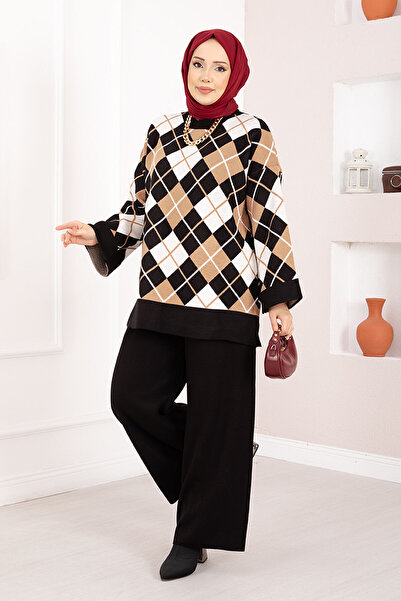 EBRUTESETTÜR Milano Baklava Pattern Hijab Knitwear Set Black