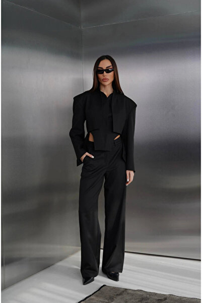 Diemmood Women's Blazer Jacket High Waist Wide Leg Pants Two-Piece Women's Suit