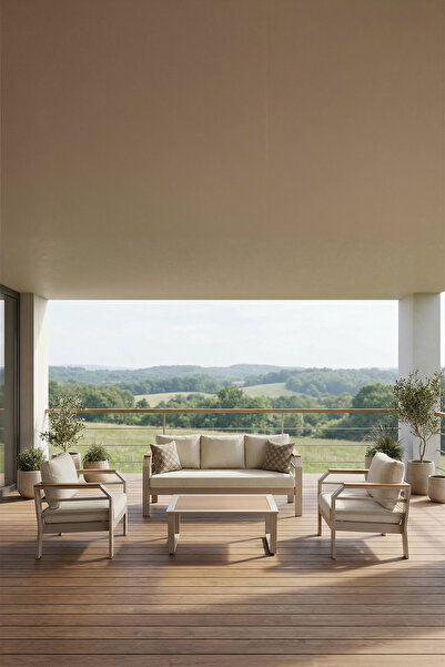 Erinöz Assento Bahçe Oturma Grubu 3+1+1+Sehpa - Kum Rengi