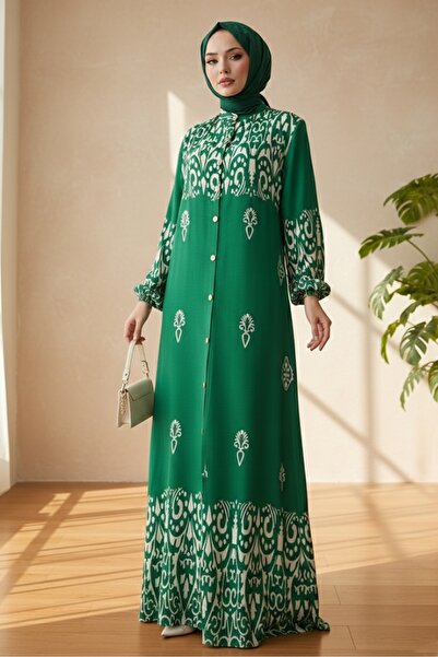 Bestenur Φόρεμα Çilay με κουμπιά υφαντό βισκόζη 1561 - Πράσινο