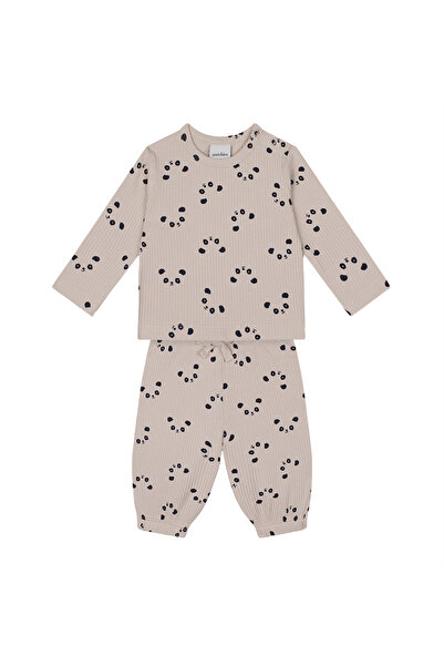 Antebies Bambu, Bej Panda Desenli Beli Lastikli Bağcıklı Uzun Kollu Erkek Kız...