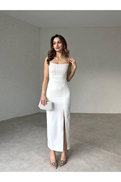 MAXMOOR Burnice Midi Elbise 3029 - Beyaz