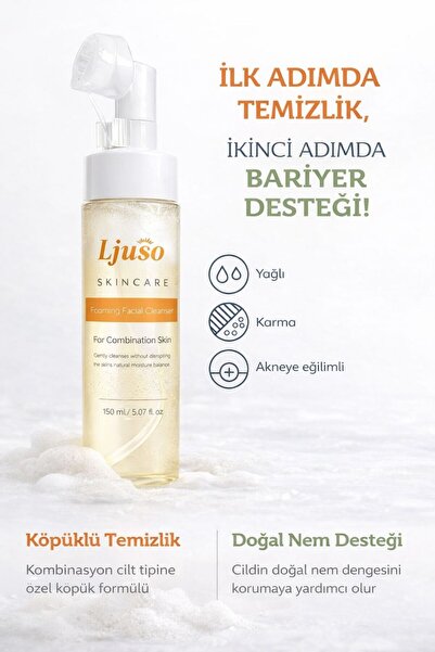 LJUSO Özel Aplikatörlü Yüz Temizleme Köpüğü – Niacinamide & Zinc İçerikli Seb...