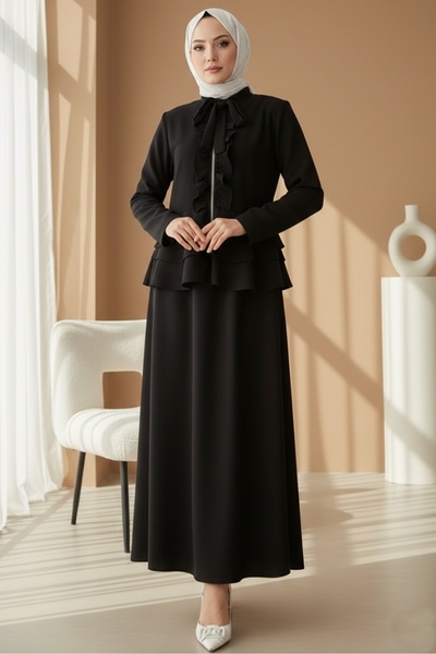 Bestenur Nesla Tunic Skirt Double Set 1418 - Black