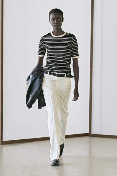 Massimo Dutti Kısa kollu kontrast çizgili tişört