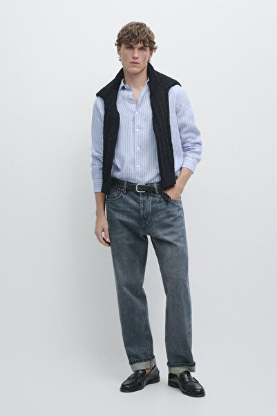 Massimo Dutti Regular fit çizgili keten gömlek