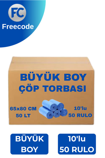 Freecode Standart Büyük Boy Çöp Poşeti 65x80 cm Mavi – Koli İçi 50 Paket