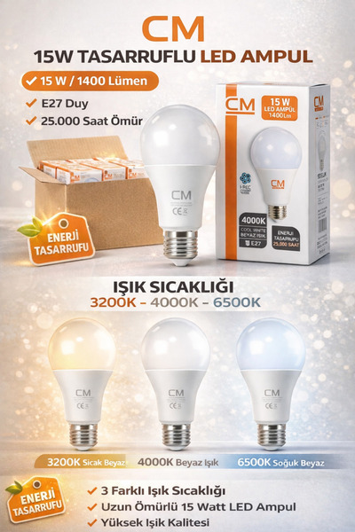 cm solar CM 15W E27 LED Ampul 4000K Gün Işığı – Yüksek Parlaklık Enerji Tasar...