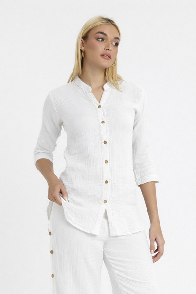 Heaven Ephesus Дамска риза - Муселин с яка тип „мандарин“ и дълъг ръкав - 1010