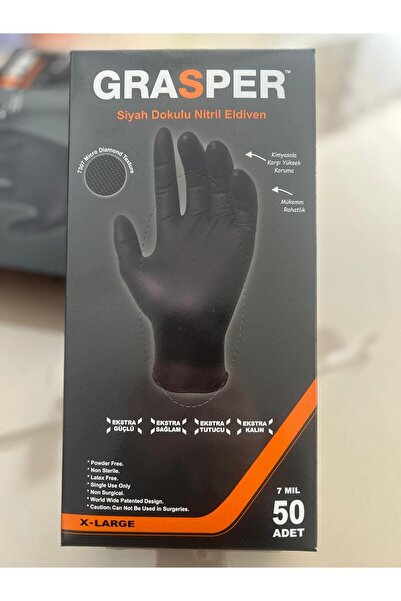 MANAVGAT OTO MARKET Grasper Siyah Nitril Eldiven – Pudrasız, Latekssiz, Tek K...