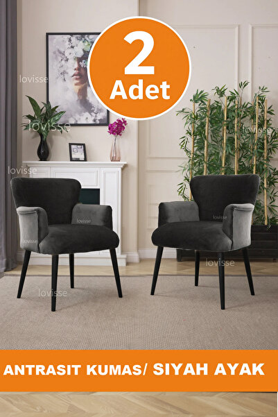 LOVİSSE HOME Antrasit Quantum Berjer, Siyah Ayak Tekli Koltuk, Ofis, Bekleme,...
