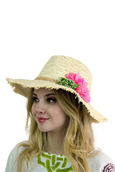 Bay Şapkacı Geniş Kenarlı Hasır Şapka 1414 krem