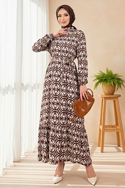 Bestenur فستان سايلين فيسكوز منسوج 1415 - بني