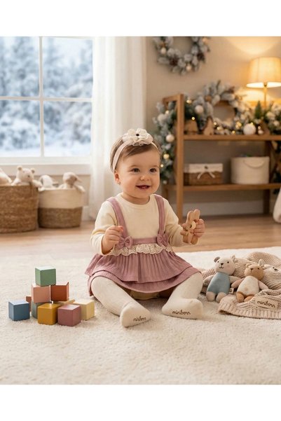 MİNİBORN Cotton Embroidered Chic Baby Girl Body Dress