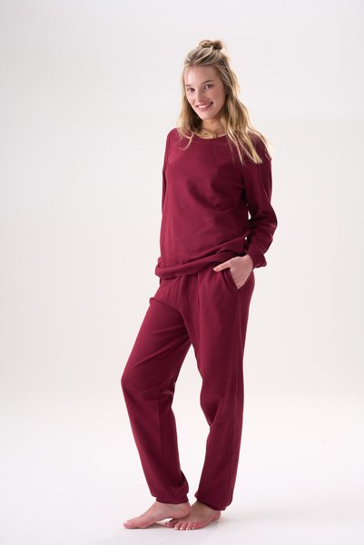 Etoile 100% Cotton Honeycomb Knit Fabric Long Sleeve Cuffed Pocket Women's Pajama Set 98520