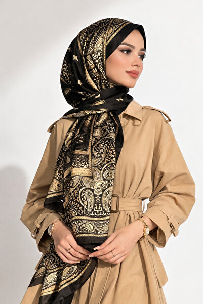 İpekhan Etnşk desenli siyah şal