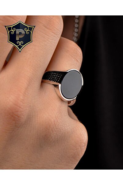 Prestige Gümüş Erkek Yüzük Oniks Taşlı Siyah Nano Taş Süslemeli