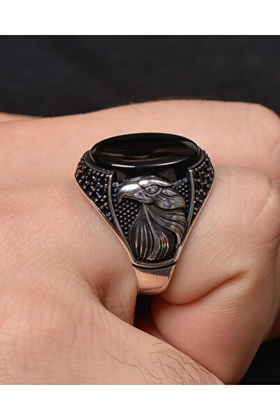 Prestige Gümüş Erkek Yüzük Oniks Taşlı Kartal Figürlü 10000100639