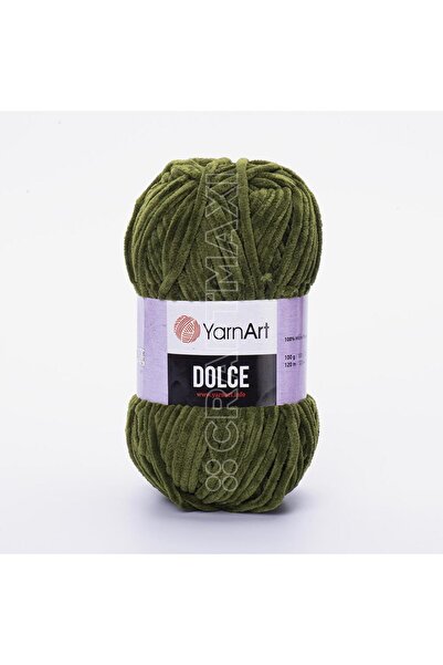 Yarnart دولتشي - خيط حياكة يدوي مخملي باللون الأخضر الزيتوني-772