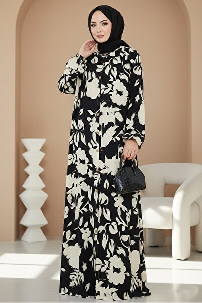 Bestenur Elmira Κουμπωτό Φόρεμα Βισκόζης 1563 - Μαύρο