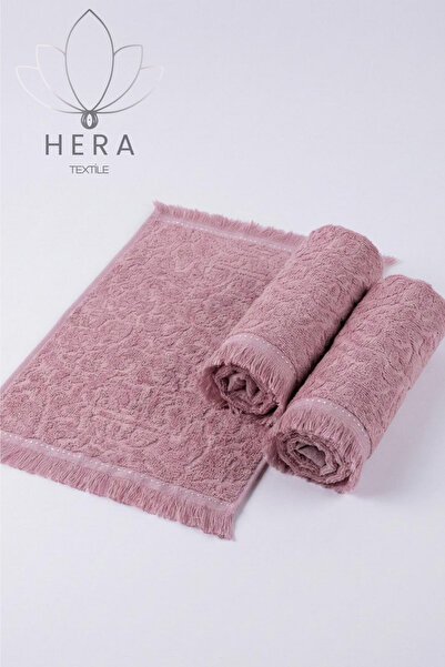 HERA Mutfak Havlusu Pamuklu ve Saçaklı 30x50 cm 3’lü Gülkurusu Set