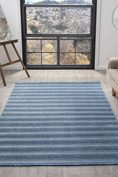 CASERA HOME Zen Collectıon Mavı Kaymaz Taban Yıkanabılır Dokuma Halı Kılım Yo...