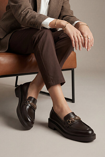 Marjin حذاء نسائي كلاسيكي يومي بمشبك حجري من نوع لوفر ماكاسون، لون بني إيجانو