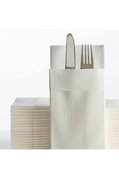 Meyart home Airlaid Beyaz Kumaş Dokulu Cepli Peçete 40x40 1/8 50'li Paket