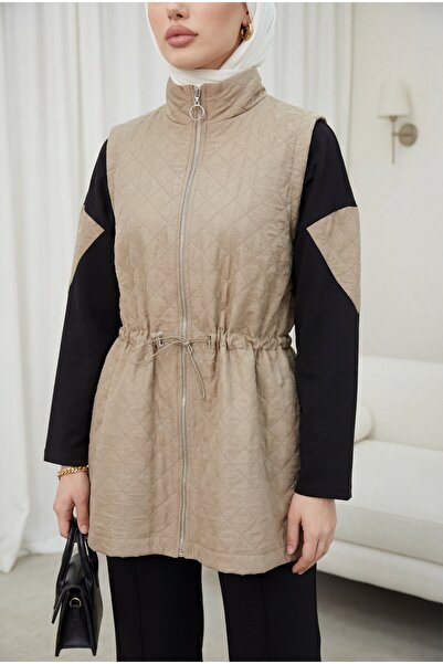 Modamorfo Quilted Vest and Green Trousers Triple Combed Cotton Suit - Mink