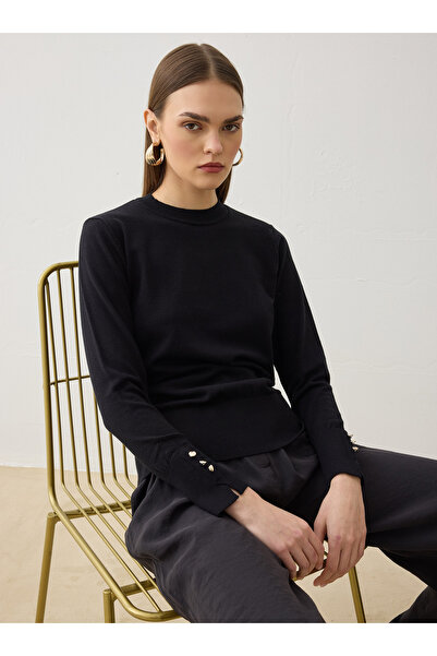 Refka سترة تريكو بأزرار ذهبية - أسود -